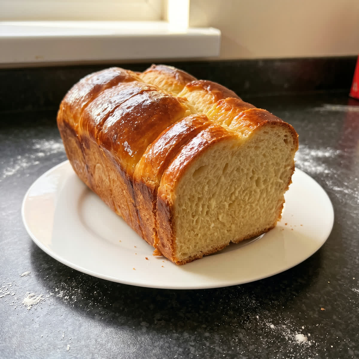 A golden brioche loaf, rich and buttery, baked by the Kongwa family in Medway