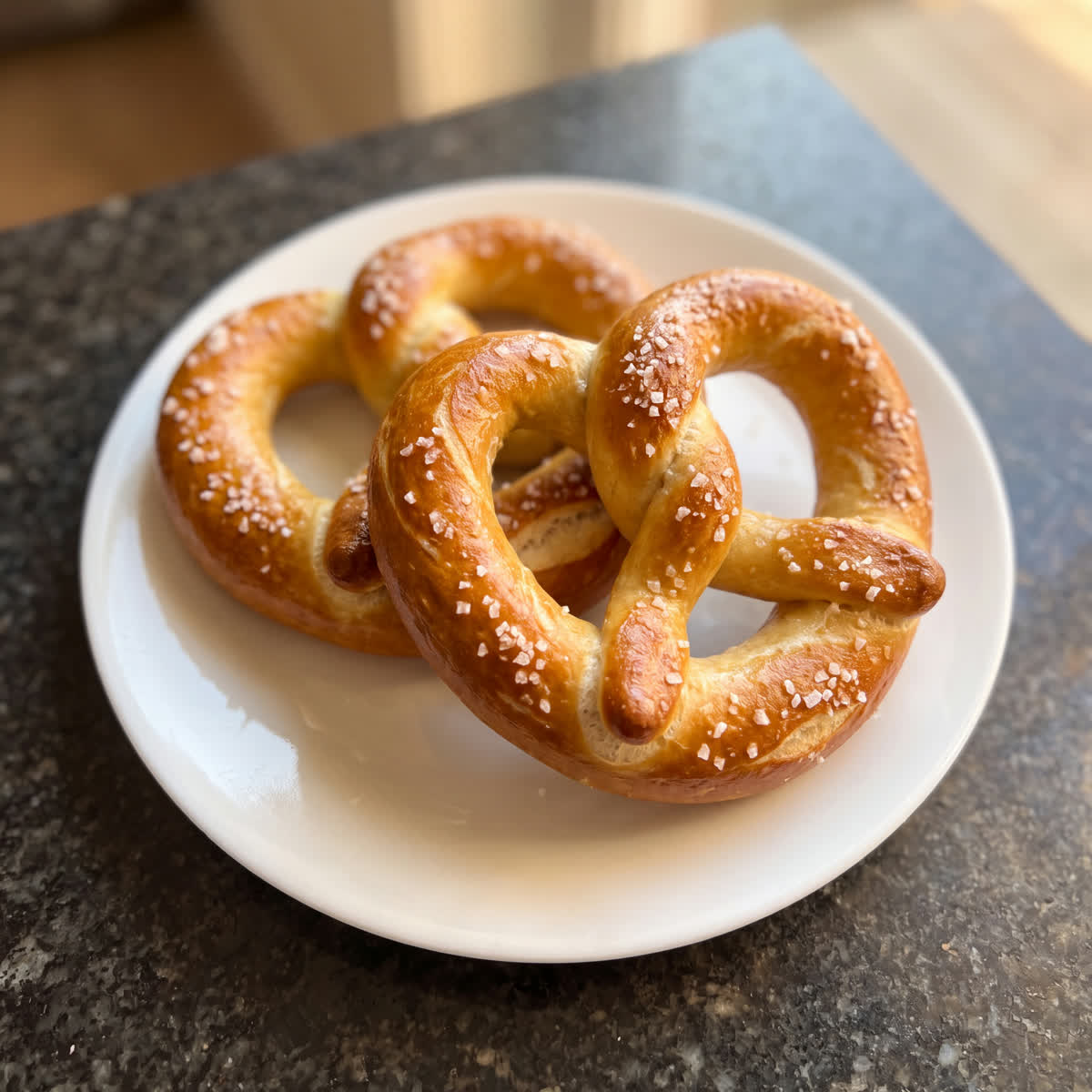 A golden-brown soft pretzel, salted and properly chewy, baked in Medway